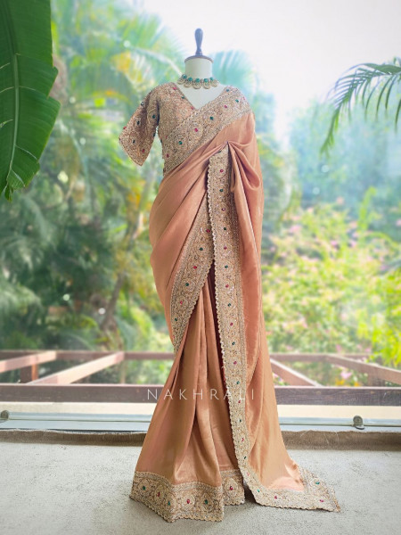 Bloomcrest Gajari Embellished Saree with Readymade Blouse