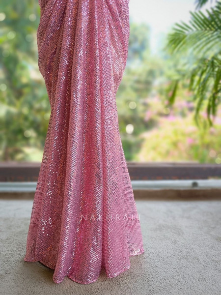 Eirene Pink Sequin Gown with Cut Dana Work and Frill Jacket