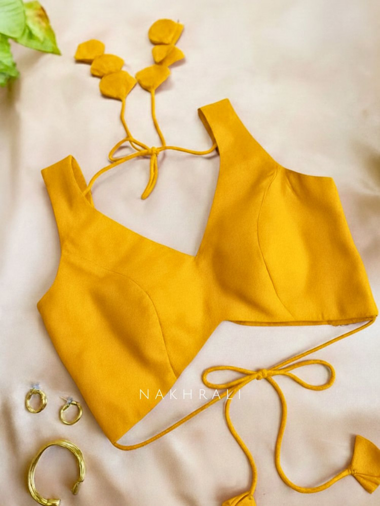 Image of Malika Yellow Blouse with Petal Tie-Back Detail