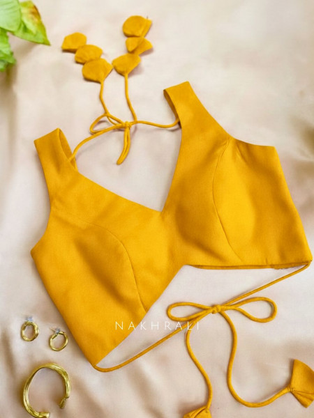 Malika Yellow Blouse with Petal Tie-Back Detail