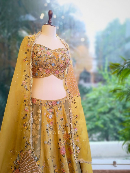 Mehendi Green Net Lehenga Set with Embroidery & Stone Work