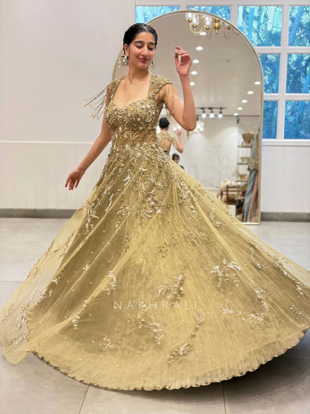 Chandelier Crystal Green Shoulder Drops Gown
