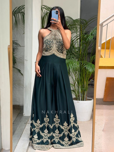 Shasha Green Jumpsuit – Mirror & Embroidery Work