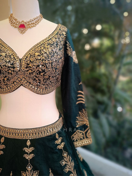 Emerine Green Silk Lehenga with Zari Sequin Work