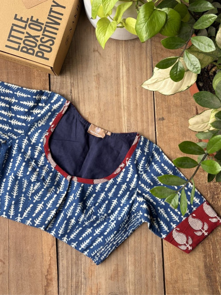 Mrittika Blue Blouse Printed With Elasticated Fit