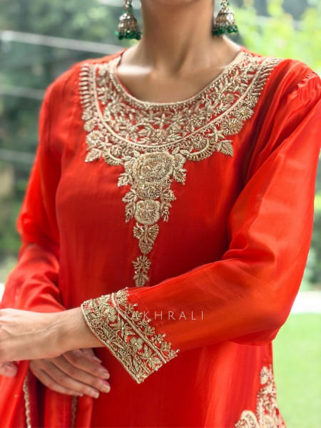 Noor-e-Kanti  Orange Chanderi Silk Suit Set