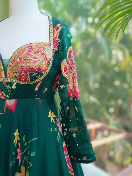 Elaris Emerald Floral Georgette Anarkali Set