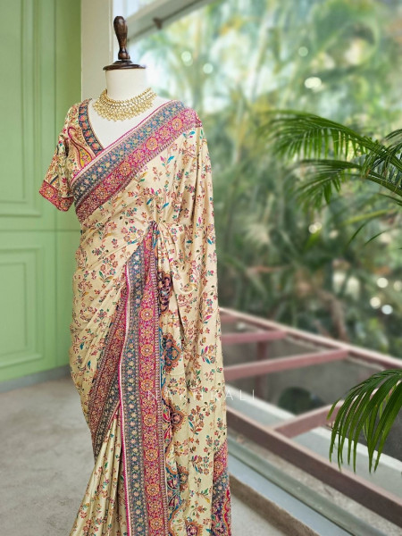 Fiora Cream Floral Woven Saree Set