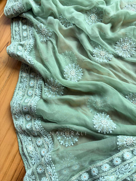 Avarna Sea green Pearl Beads Embroidered Dress Material