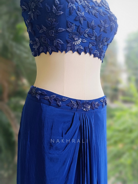 Myra Blue Crop Top Skirt with Cape