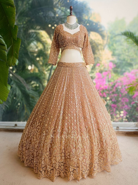 Rivanya Brown Embroidered Lehenga Set