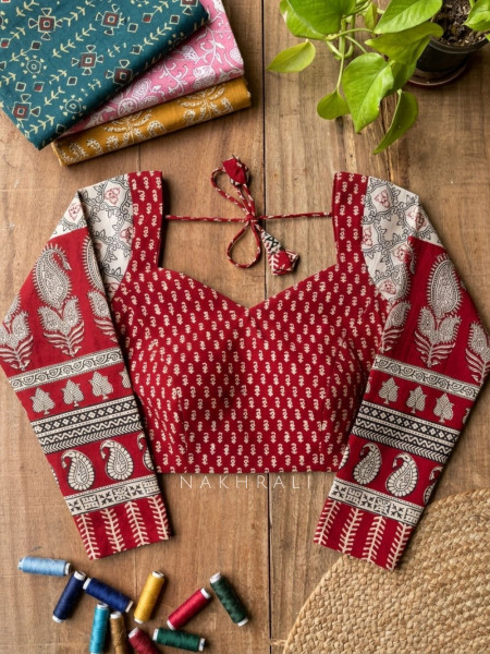 Sutr-rang Red Blouse Mixed Print Detail