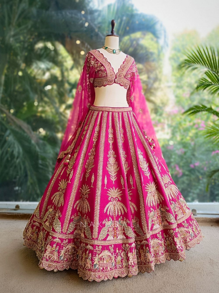 Image of Ritvika Magenta Silk Bridal Lehenga with Zari Sequin Work