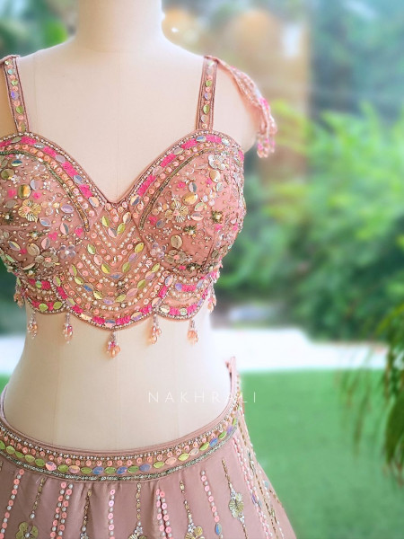 Solaris Petal Pink Satin Silk & Soft Net Lehenga