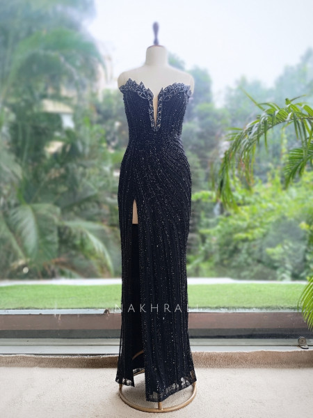 Fuchsia Flame Black Soft Net Gown
