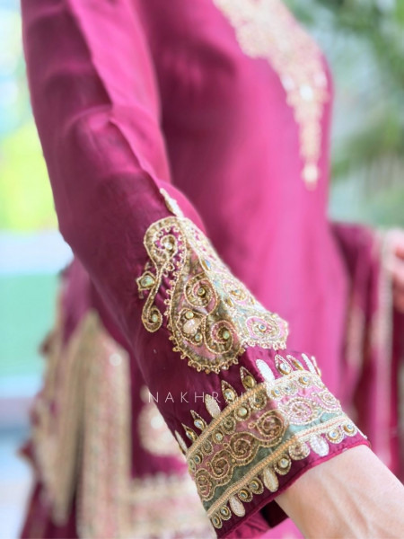 Bespoke Deep Maroon Raw Silk Bridal Lehenga