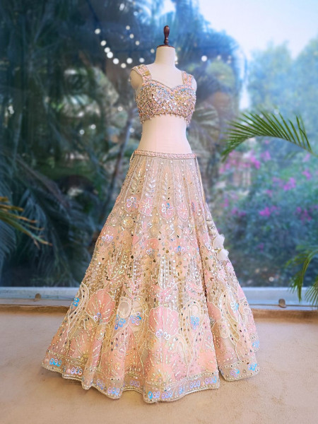 Lunara Pink Sequin Lehenga Set with Beaded Work