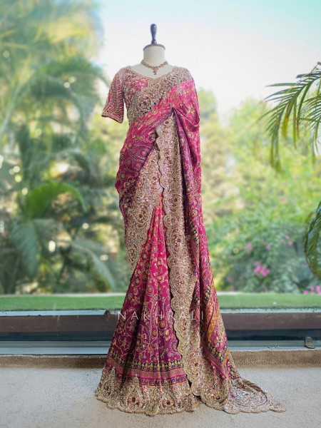 Sitara-e-Dusk Magenta Apple-Cut Black Blouse Saree Set