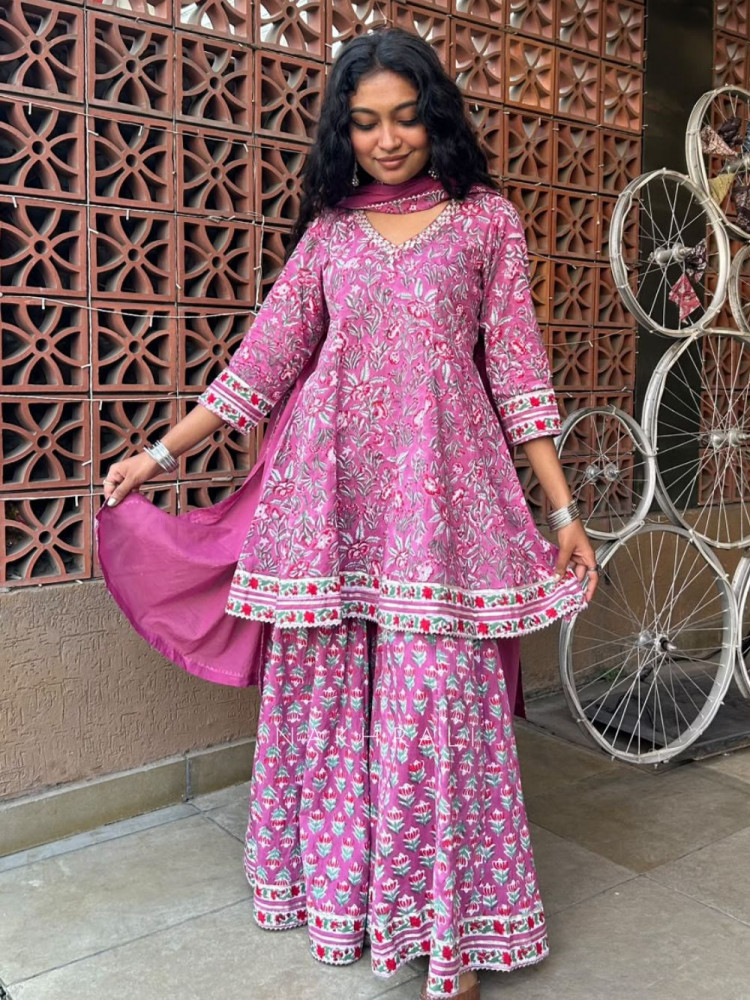 Image of Rudra-Bagh Purple Premium Cotton Sharara Suit