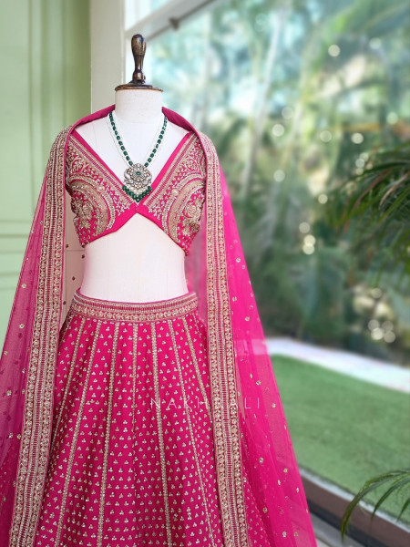 Ritambari Rani Pink Raw Silk Bridal Lehenga