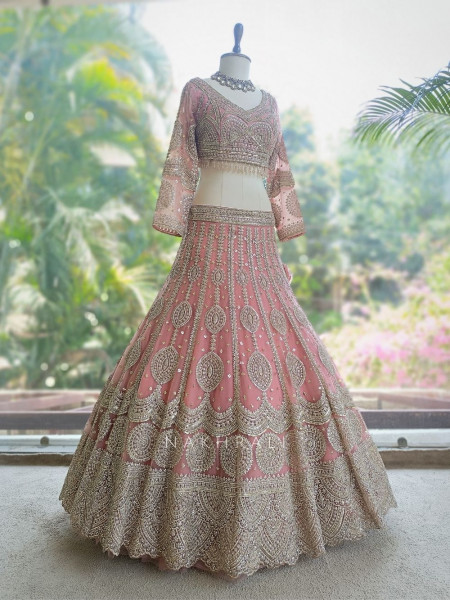 Rheya Pink Bridal Lehenga with Zari and Sequin Work