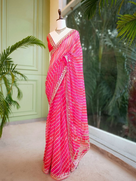 Noor Multicolor Leheriya Saree with Gota Patti Work