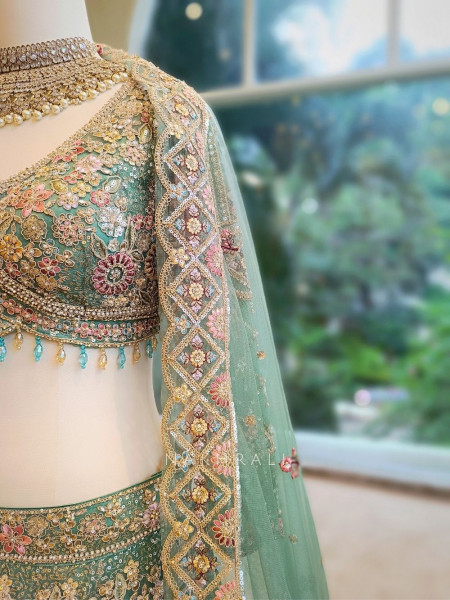 Eternal Hues Green Bridal Lehenga with Embroidery & Sequin Work