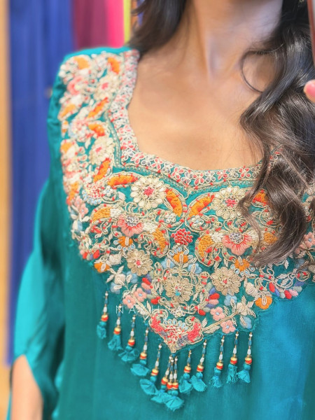 Shiyal Blue Indo Western Gharara Set with Thread Embroidery