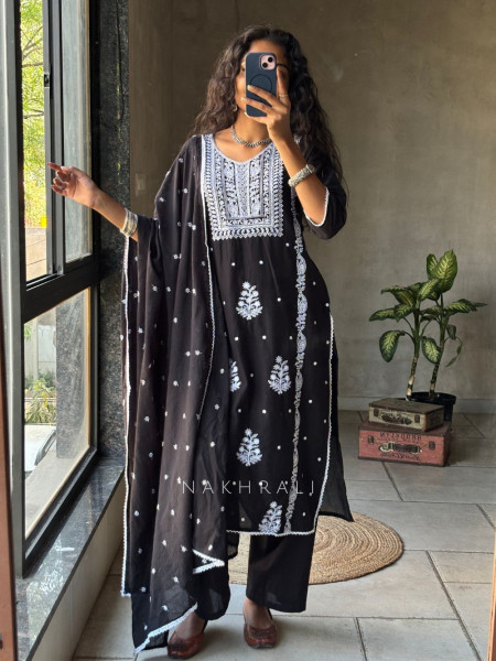 Saesha Black Chikankari Kurta Set with Dupatta