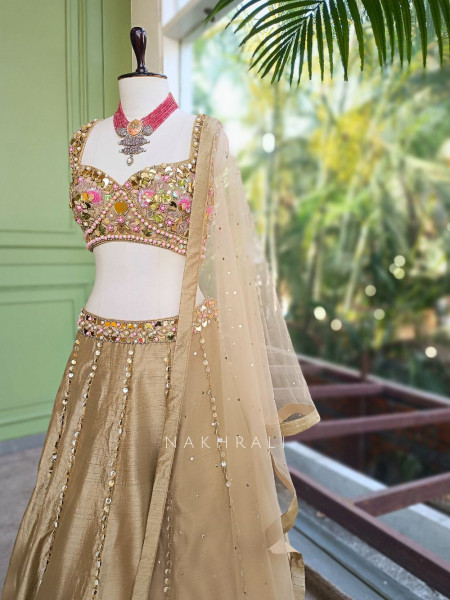 Sorelle Sand Brown Lehenga Set with Sequin and Beads Work
