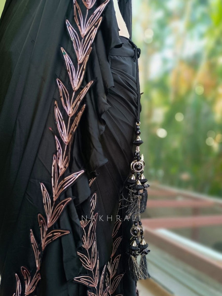 Cosmo  Black Pre-Draped Saree with Corset Blouse