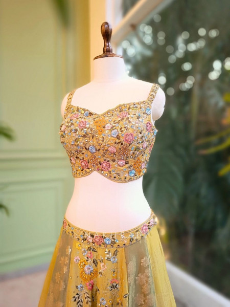 Mehendi Green Net Lehenga Set with Embroidery & Stone Work
