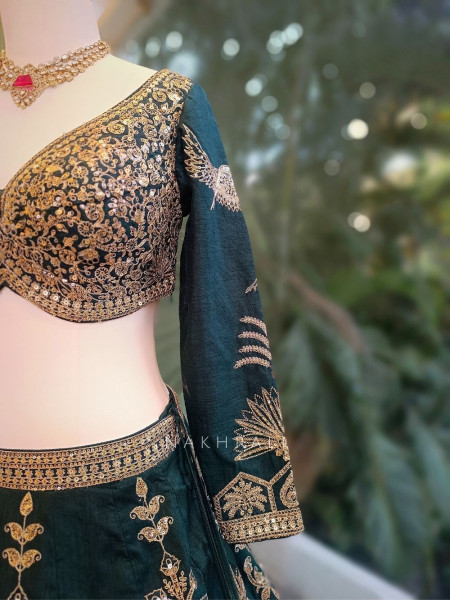 Emerine Green Silk Lehenga with Zari Sequin Work