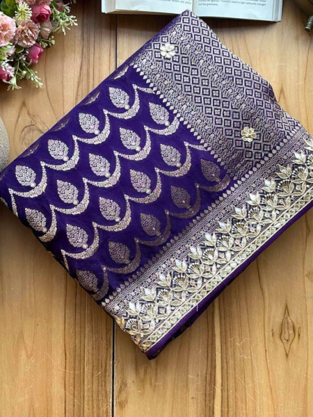 Varnika Purple Banarasi Saree with Gota Border
