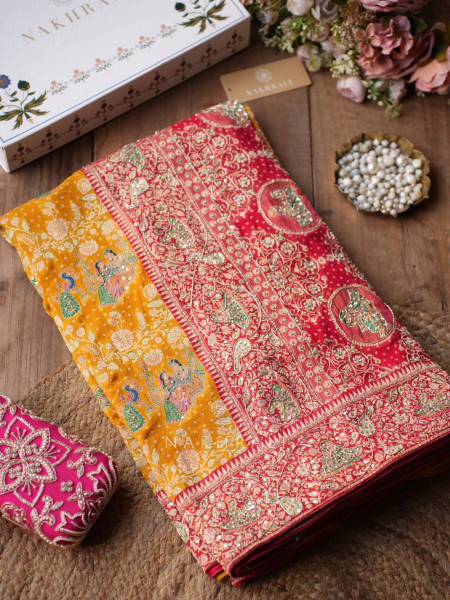 Rangraas Mustard Pure Gajji Silk Saree with Running Blouse Piece