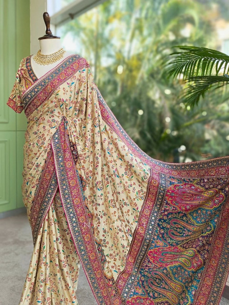 Fiora Cream Floral Woven Saree Set