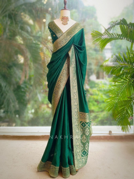 Raga Green Silk Saree with Brocade Motifs