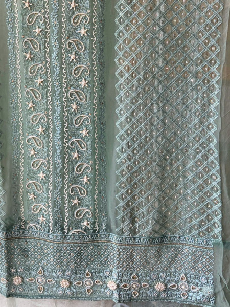 Avarna Sea green Pearl Beads Embroidered Dress Material