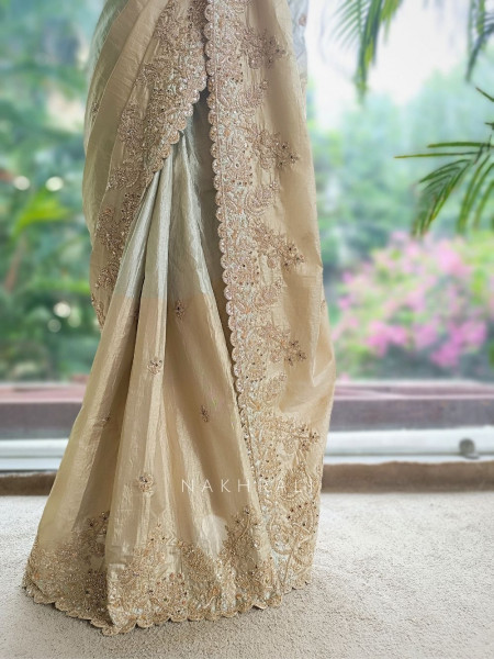 Jalsa Beige Saree With Detailed Embroidery And Running Blouse Piece