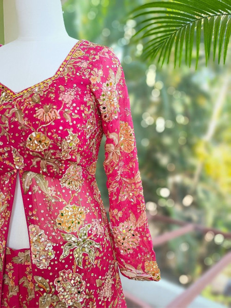 Sumreen Georgette Kurta Palazzo Set With Floral Print with Sequin & Mirror Work