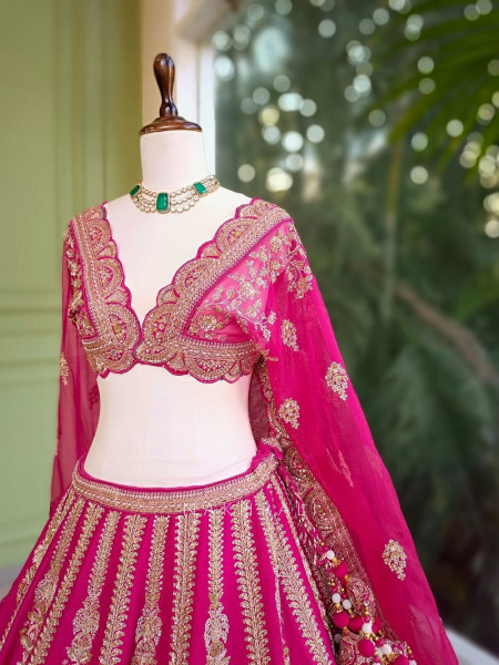 Ritvika Magenta Silk Bridal Lehenga with Zari Sequin Work