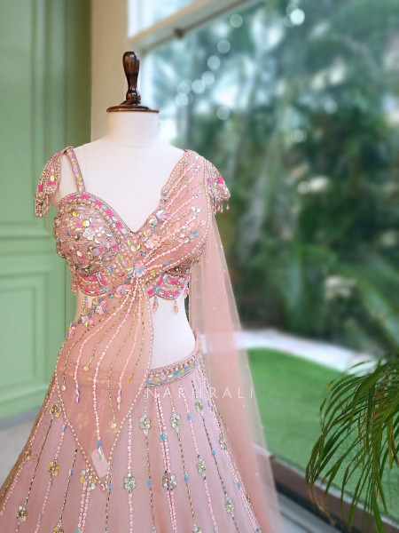 Solaris Petal Pink Satin Silk & Soft Net Lehenga