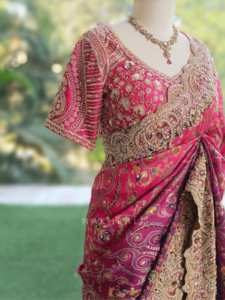 Sitara-e-Dusk Magenta Apple-Cut Black Blouse Saree Set