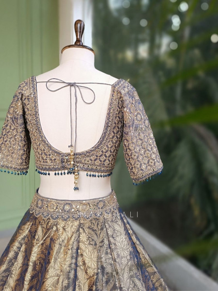 Aavika Blue Brocade Lehenga Set with Sequin Embroidery