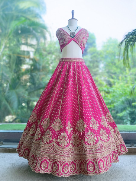 Ritambari Rani Pink Raw Silk Bridal Lehenga