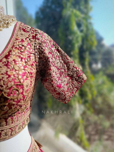 Rivaya Maroon Bridal Lehenga with Zari Sequin and Gota Work