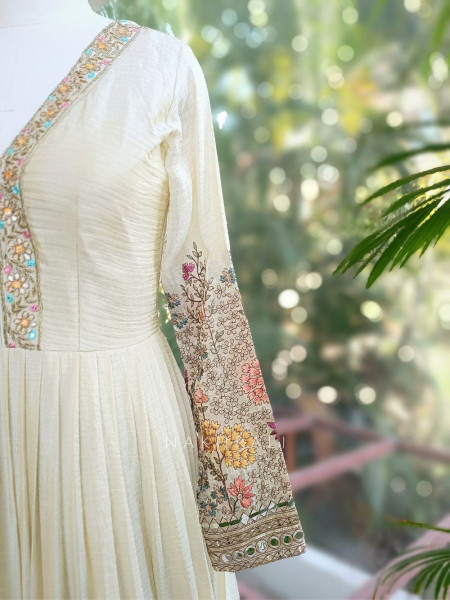 Niraya Cream Anarkali Set with Mirror, Sequin & Thread Embroidery