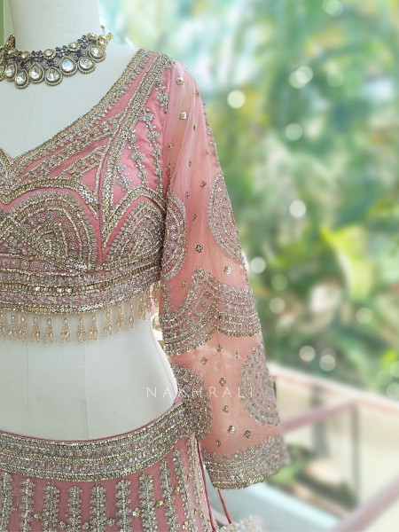 Rheya Pink Bridal Lehenga with Zari and Sequin Work