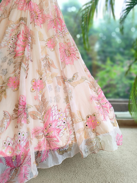 Petalique Pastel Pink Organza Silk Lehenga Set