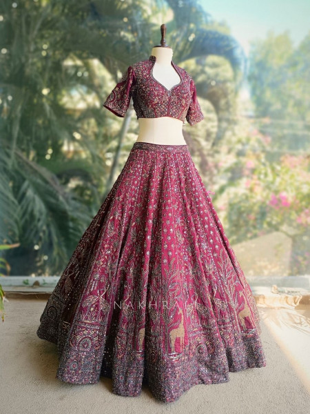 Maribel Maroon Embroidered Lehenga Set